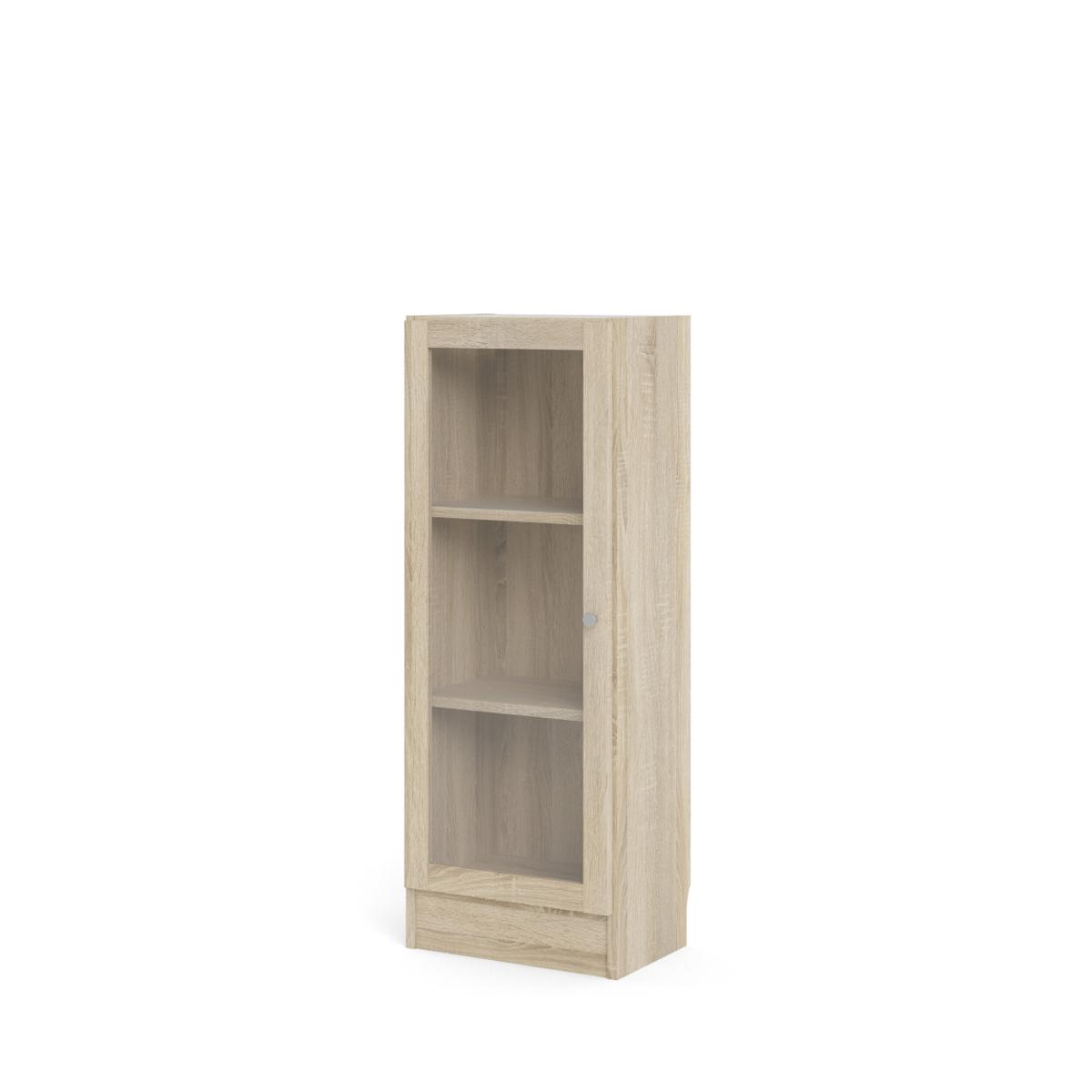 TVILUM Basic bokhylla - klar / naturglas / ek struktur, med 1 dörr och 2 hyllplan
