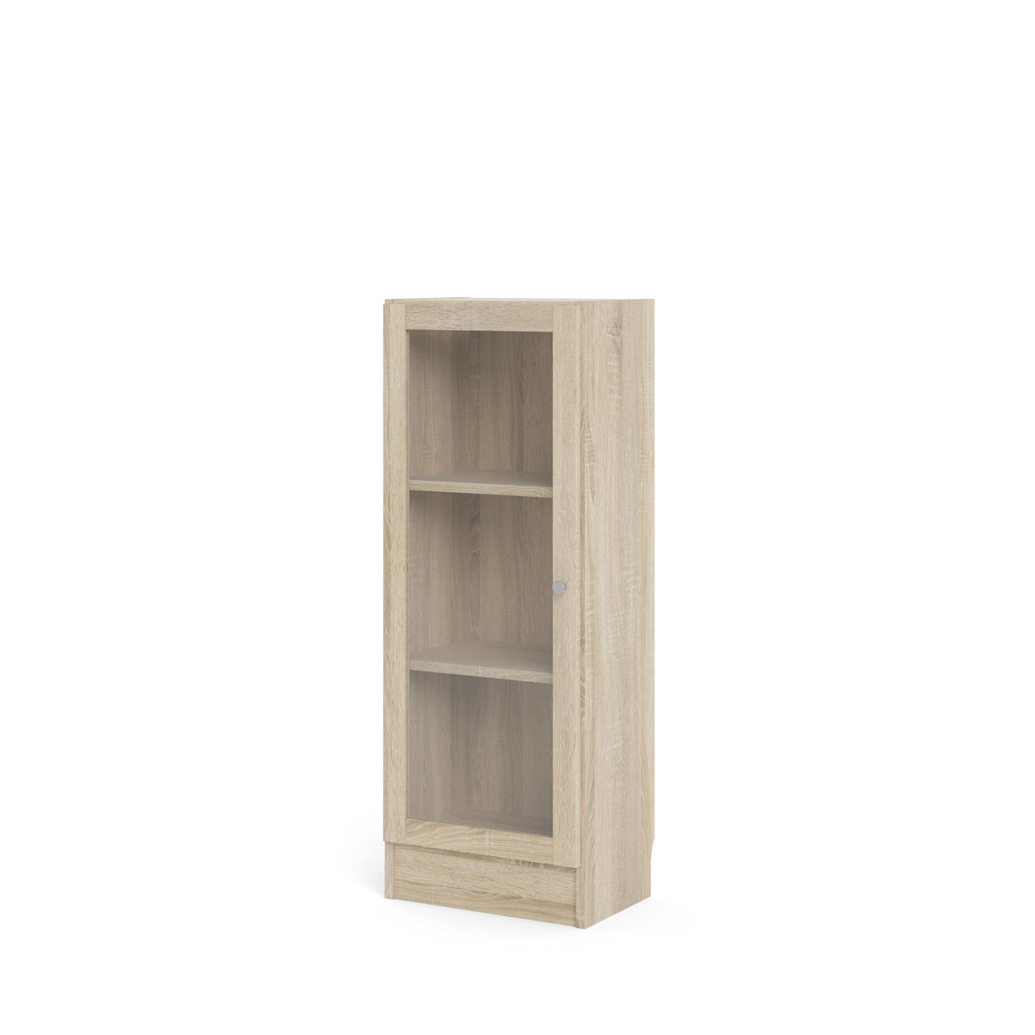 TVILUM Basic bokhylla - klar / naturglas / ek struktur, med 1 dörr och 2 hyllplan