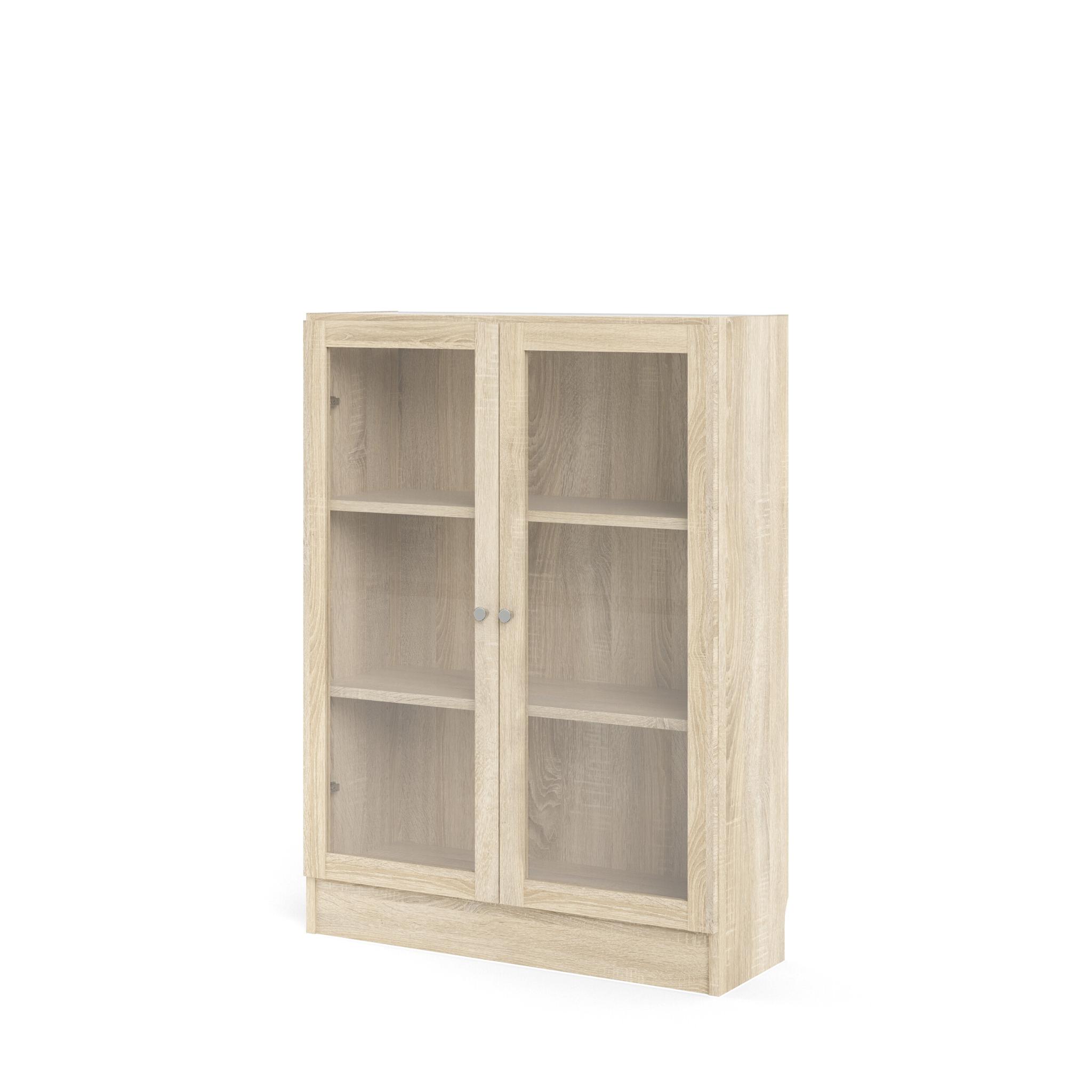 TVILUM Basic Bokhylla - Klar / Naturligt Glas / Ekstomme, med 2 Luckor och 2 Hyllor