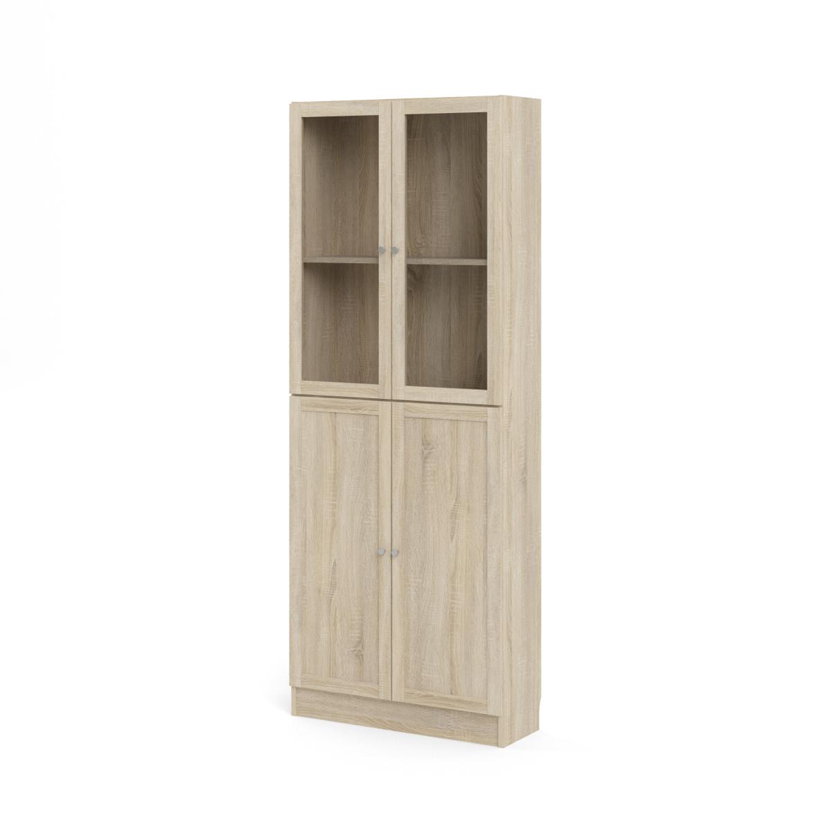 TVILUM Basic Bokhylla - Klar / Naturligt Glas / Ekstomme, med 4 Luckor och 4 Hyllor
