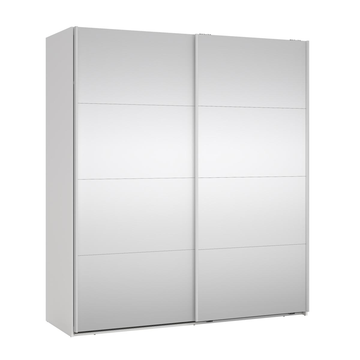 TVILUM Bergamo garderob, med 2 speglade skjutdörrar, 2 galgar och 2 hyllor 180 x 200 cm - vitt trä