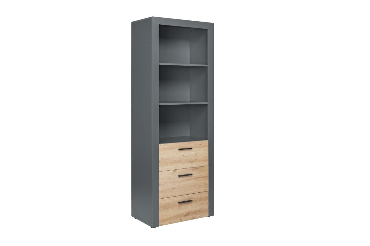 NORDIC LIVING COLLECTION Corbeto bokhylla, med 2 hyllor och 3 lådor - Hantverksmässig eklook och antracitgrå melamin