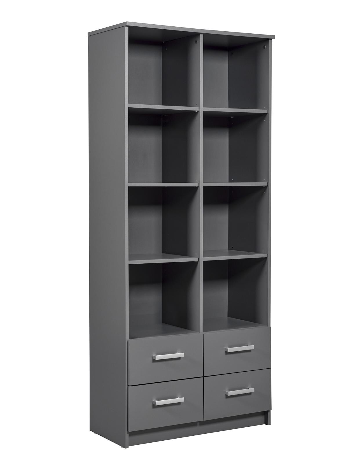 NORDIC LIVING COLLECTION Elenzio bokhylla, med 6 hyllor och 4 lådor - grafitgrå melamin