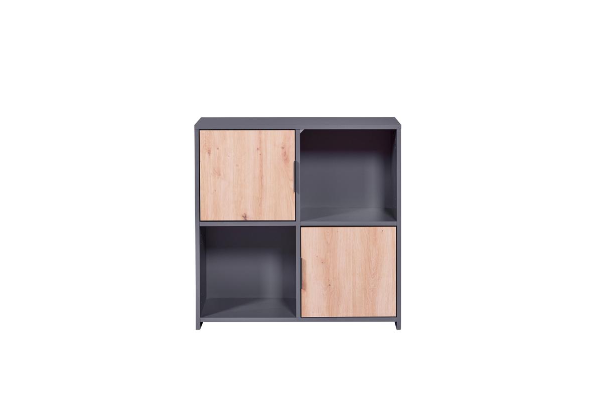 NORDIC LIVING COLLECTION Pepeto bokhylla, med 2 dörrar och 2 fack - ekfärgad och antracitgrå melamin