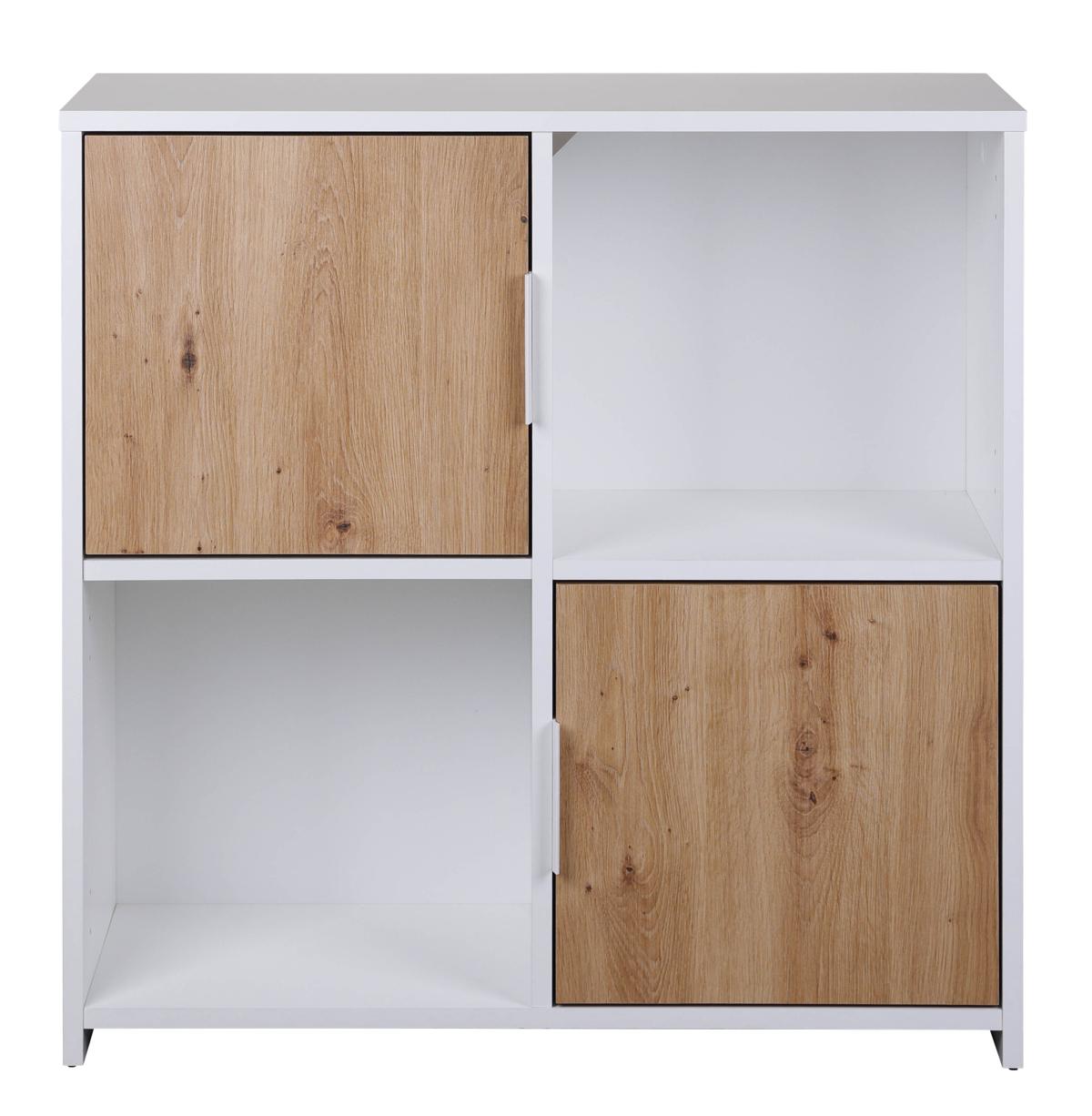 NORDIC LIVING COLLECTION Pepeto 2T bokhylla, med 2 dörrar och 2 fack - ekfärgad och vit melamin