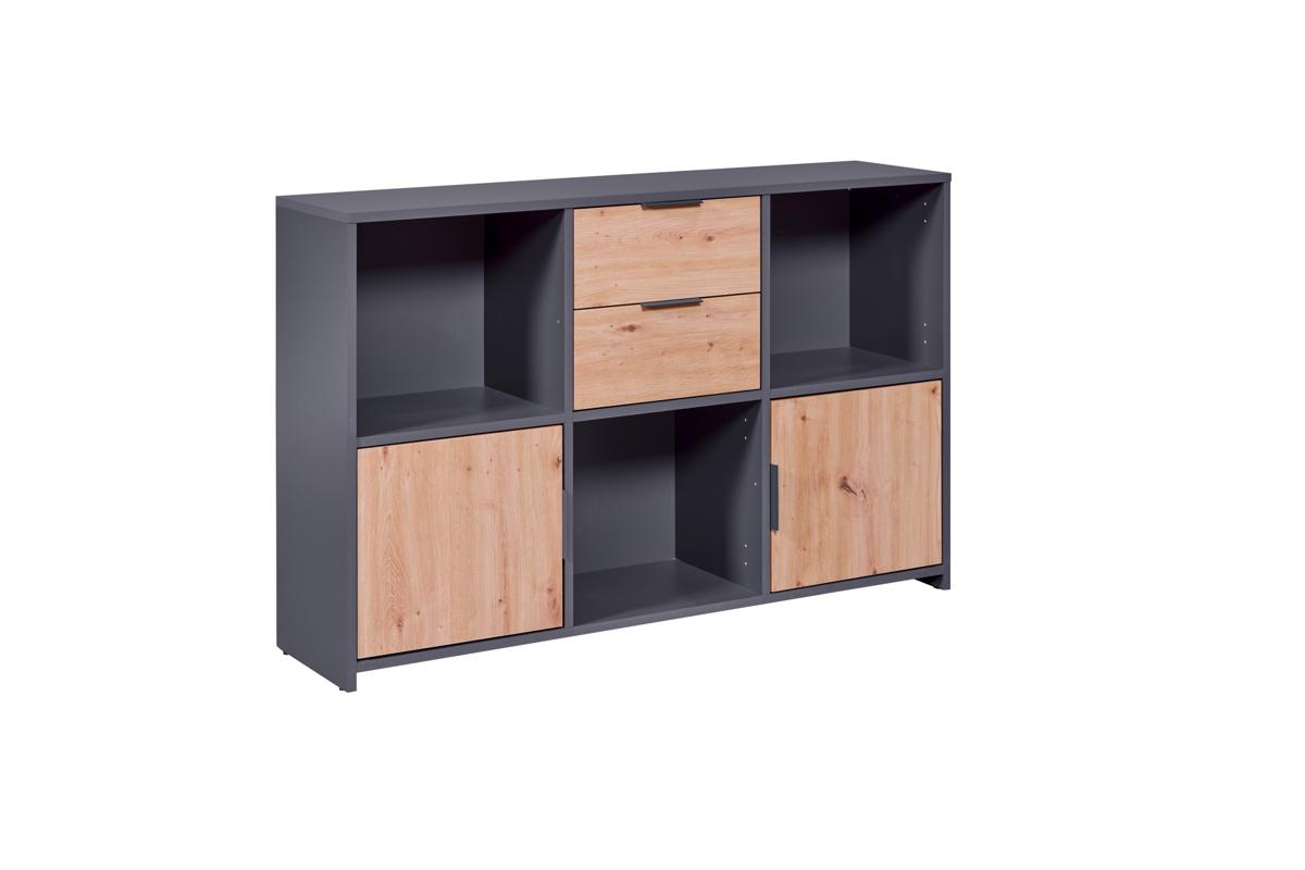 NORDIC LIVING COLLECTION Pepeto byrå, med 2 dörrar, 2 lådor och 3 fack - ekfärgad och antracitgrå melamin