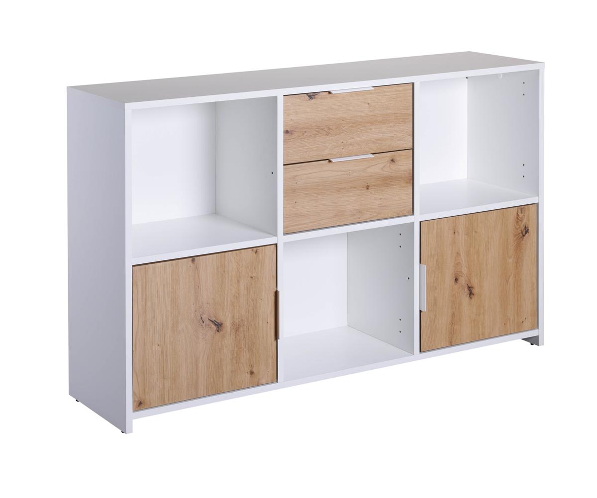 NORDIC LIVING COLLECTION Pepeto 2T2S byrå, med 2 dörrar, 2 lådor och 3 fack - ekfärgad och vit melamin
