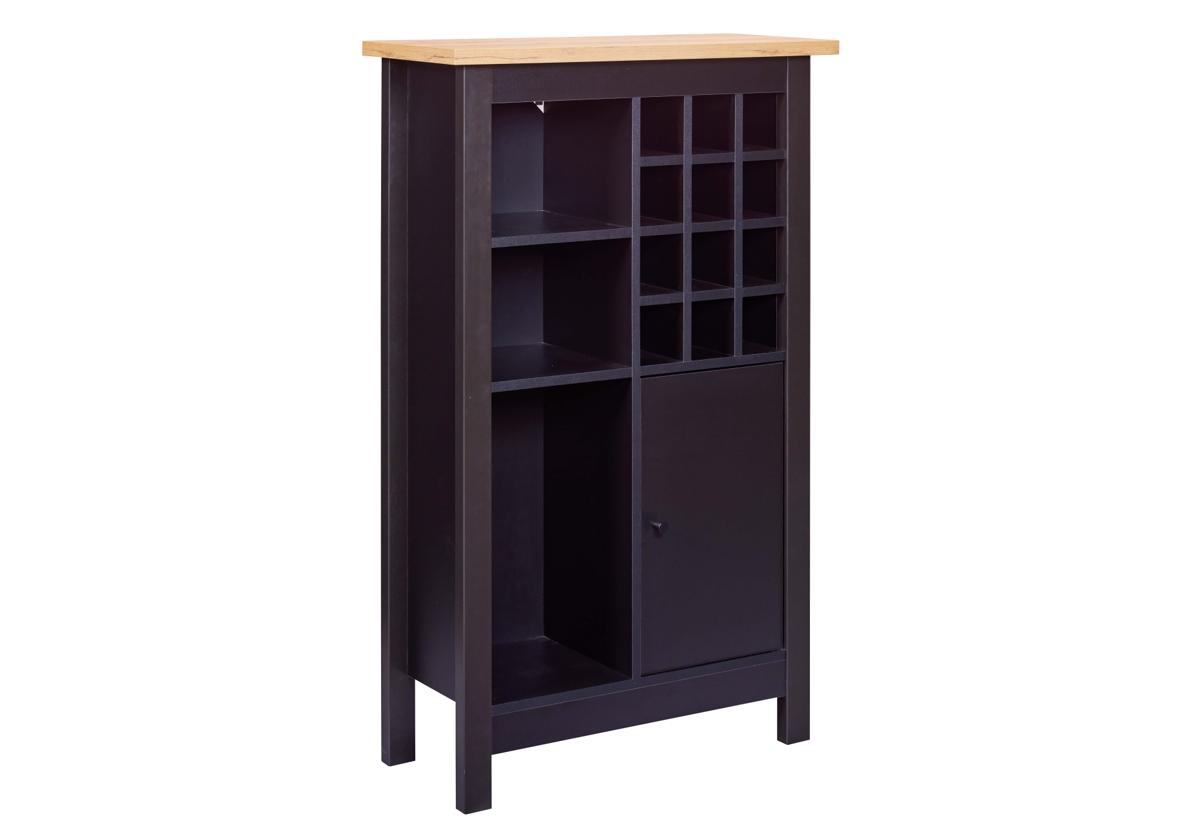 NORDIC LIVING KOLLEKTION Julina vinskåp, med 1 dörr, 3 hyllor, 3 stora fack och 12 små fack - naturfärgad och svart MDF