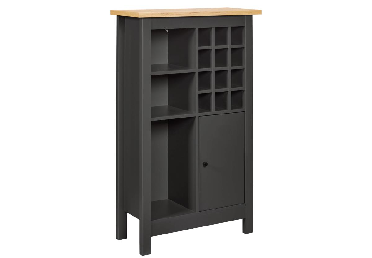 NORDIC LIVING KOLLEKTION Julina vinskåp, med 1 dörr, 3 hyllor, 3 stora fack och 12 små fack - naturfärgad och grå MDF