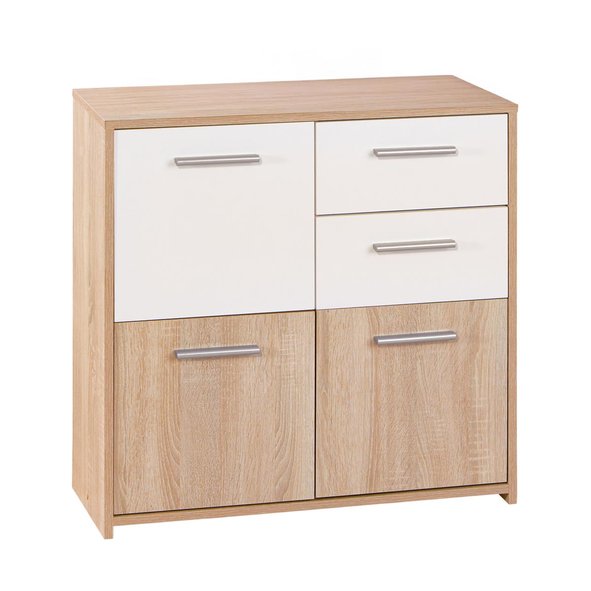 NORDIC LIVING COLLECTION Eboli byrå. med 3 dörrar och 2 lådor - Sonoma ekfinish och vit melamin