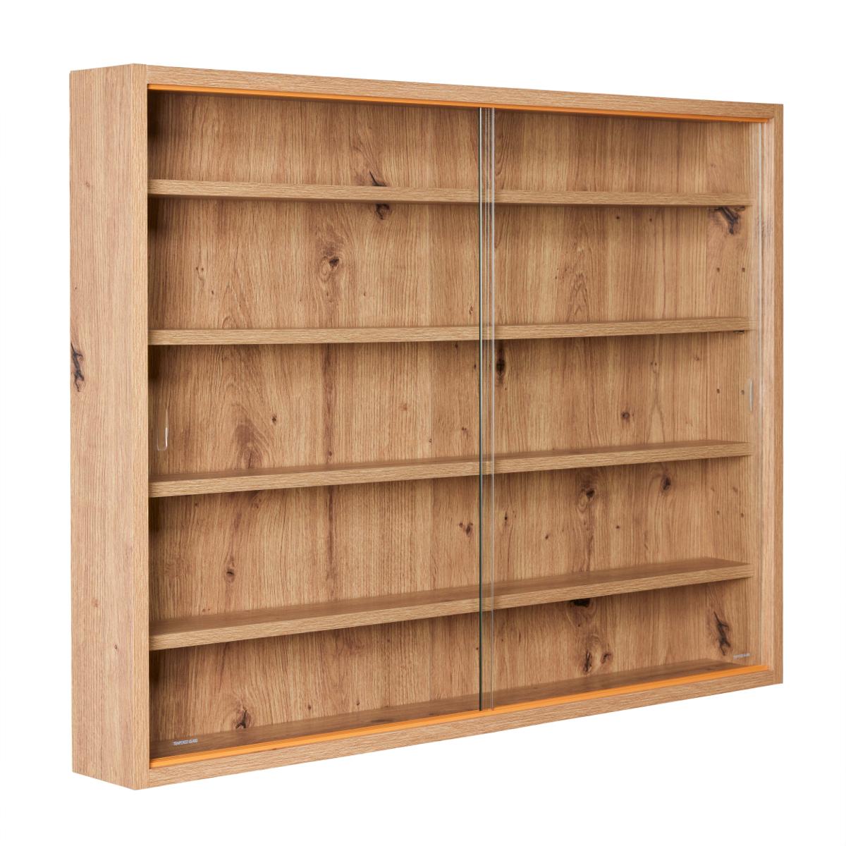 NORDIC LIVING KOLLEKTION Artisario väggskåp, med 2 skjutdörrar i glas och 4 hyllor - MDF med naturlig ekfinish