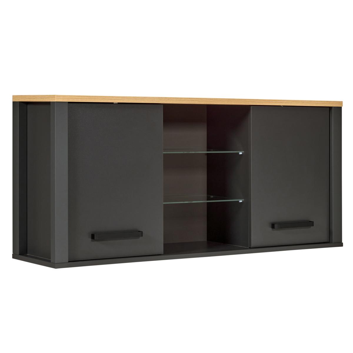 NORDIC LIVING KOLLEKTION Veneto köksväggskåp, med 2 dörrar, 4 hyllor - glas och naturlig hantverksmässig ekfinish och antracitgrå melamin