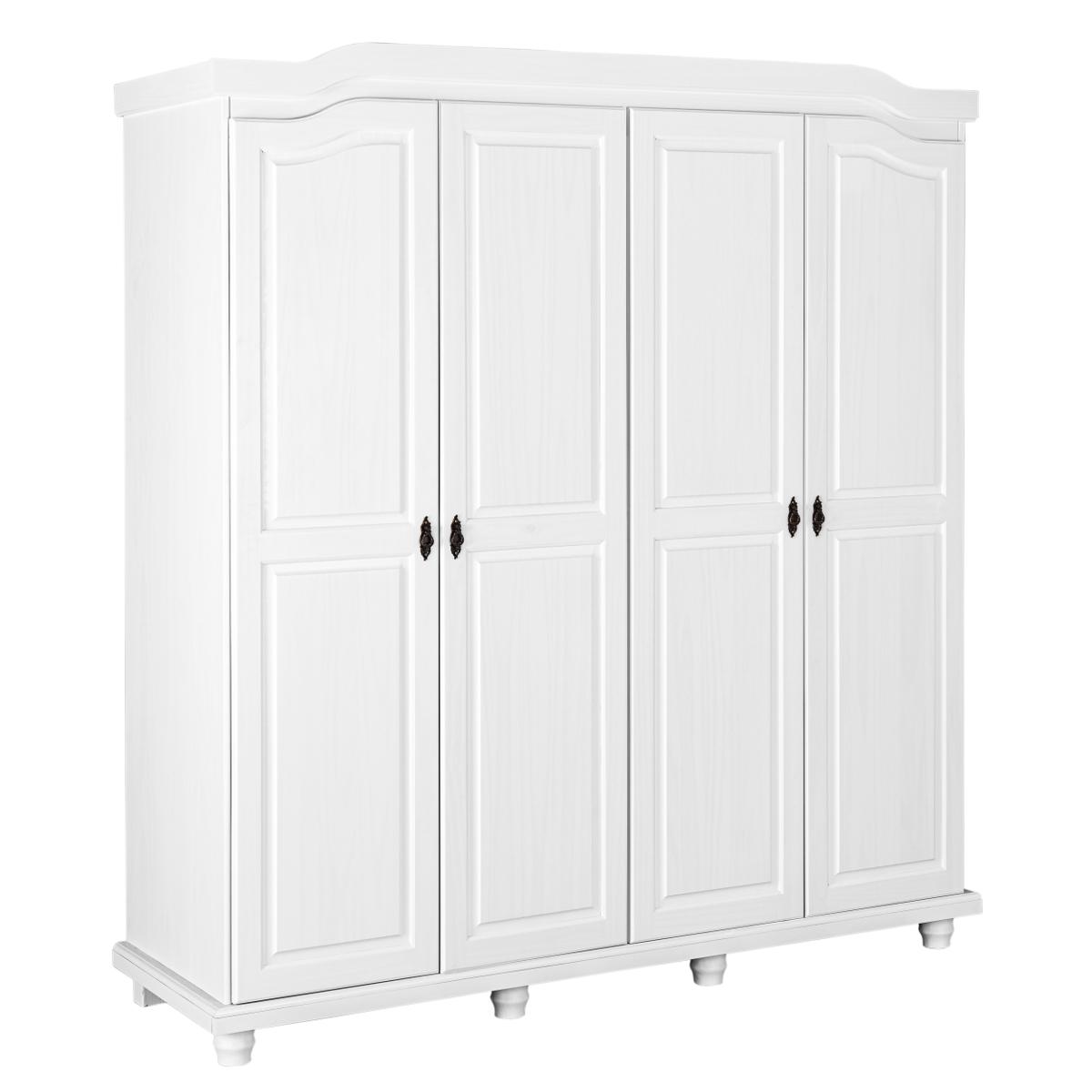 NORDIC LIVING COLLECTION Helt ny garderob, med 4 dörrar, 2 galgar, 4 hyllor - vit furu