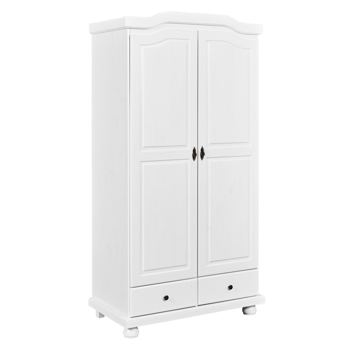 NORDIC LIVING COLLECTION Reutte garderob, med 2 dörrar, 1 klädstång, 4 hyllor, 2 lådor - vit furu