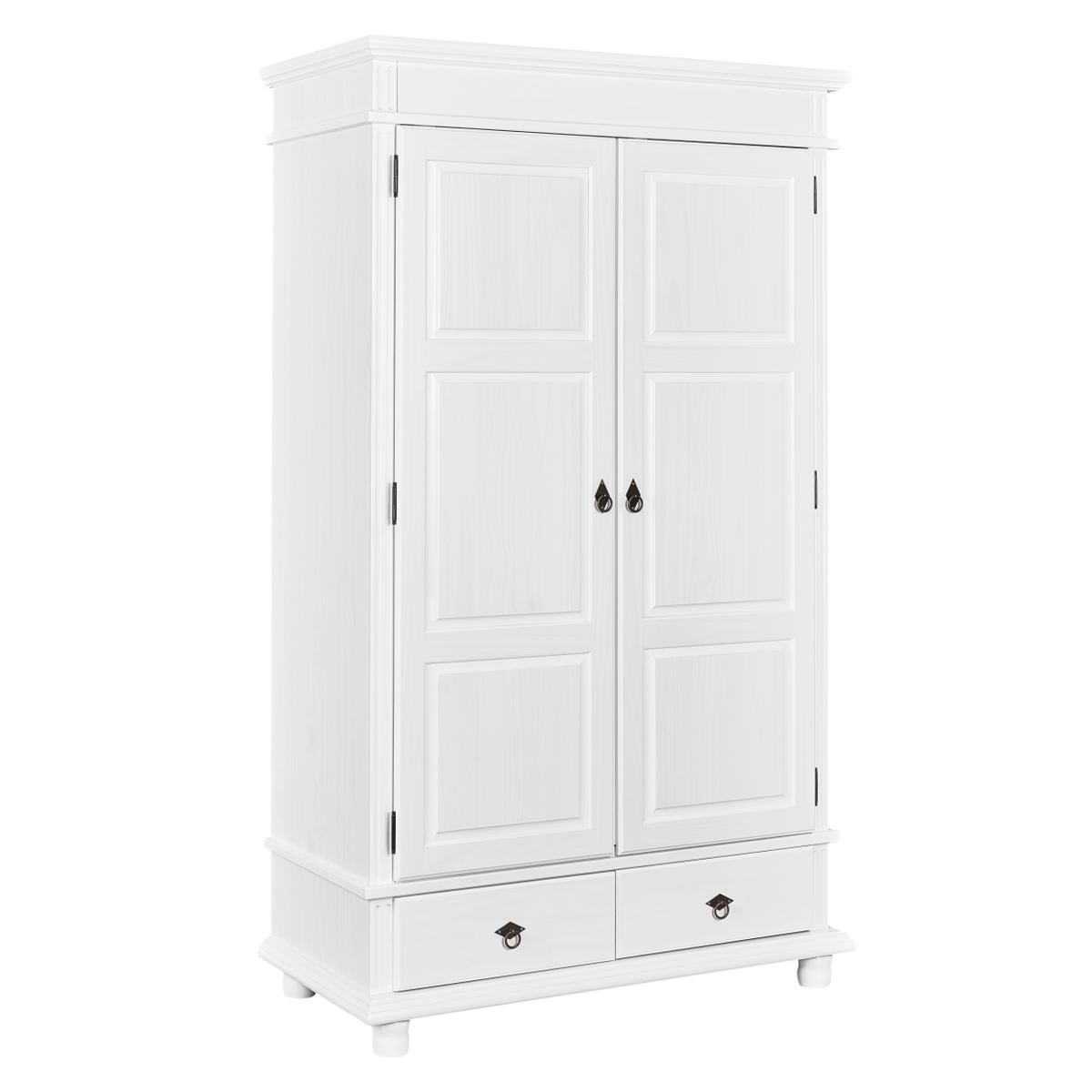 NORDIC LIVING COLLECTION Danz garderob, med 2 dörrar, 1 klädstång, 4 hyllor, 2 lådor - vit furu