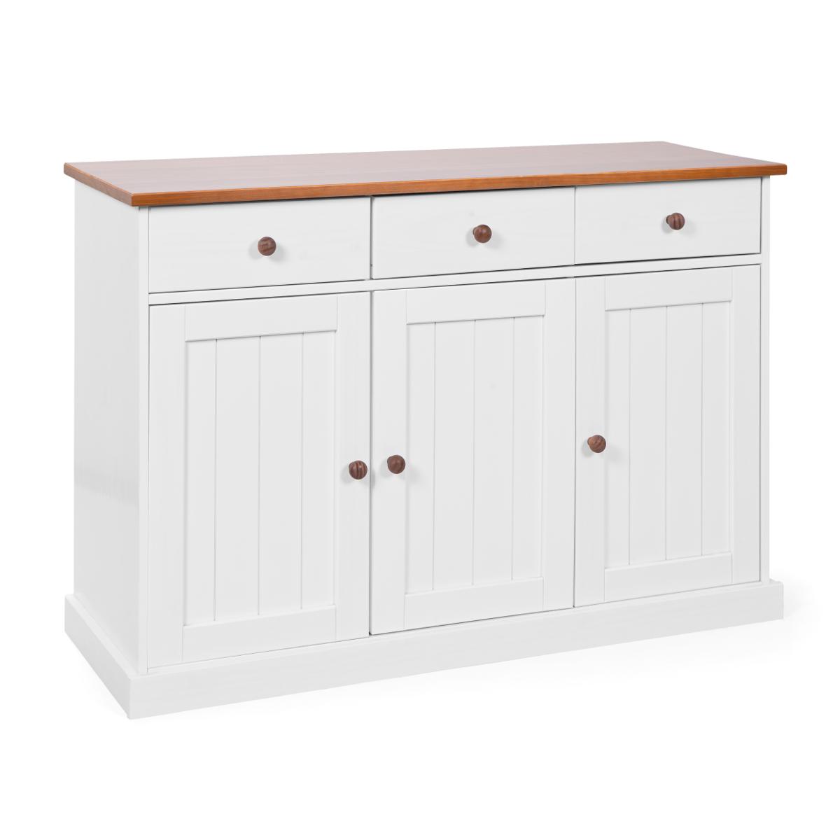 NORDIC LIVING COLLECTION Westerland-4.2 skänk, med 3 dörrar, 2 hyllor, 3 lådor - vit och sepiabrun furu