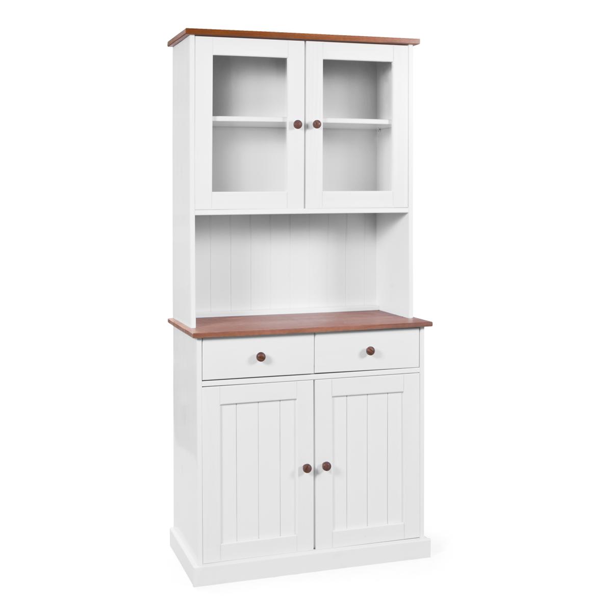 NORDIC LIVING KOLLEKTION Westerland-5.2 porslinsskåp, med 4 dörrar, 2 hyllor, 2 lådor - glas och vit och sepiabrun furu