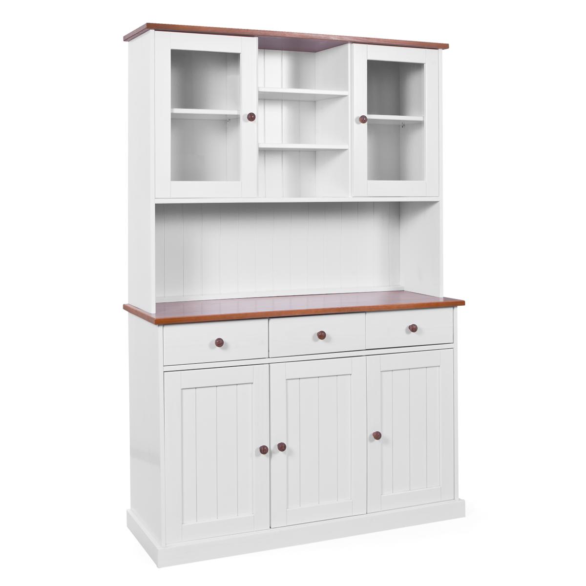 NORDIC LIVING COLLECTION Westerland 6.2. porslinsskåp, med 5 dörrar, 6 hyllor, 3 lådor - glas och vit och sepiabrun furu