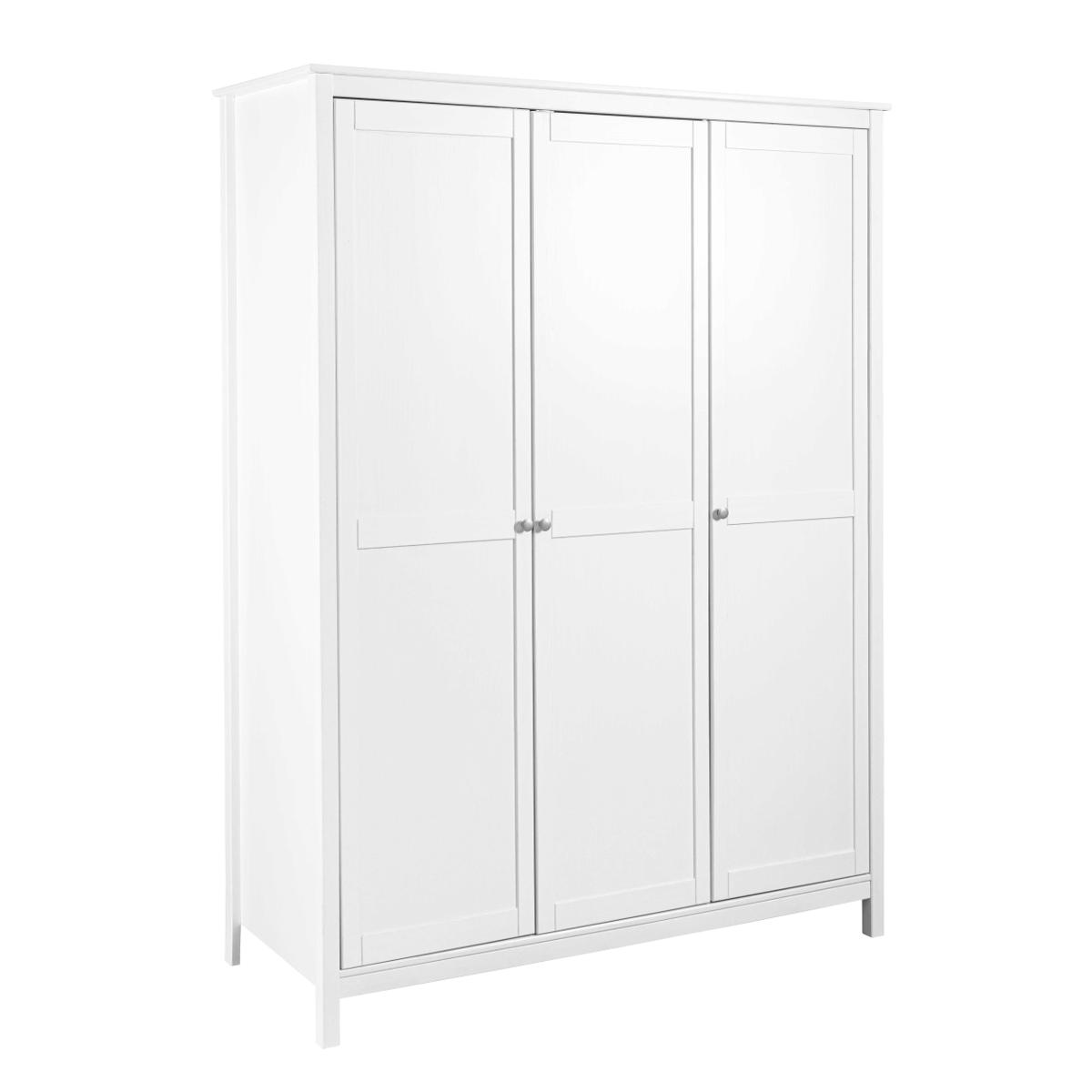 NORDIC LIVING KOLLEKTION Chilly Home garderob, med 3 dörrar, 1 klädstång och 5 hyllor - vit furu