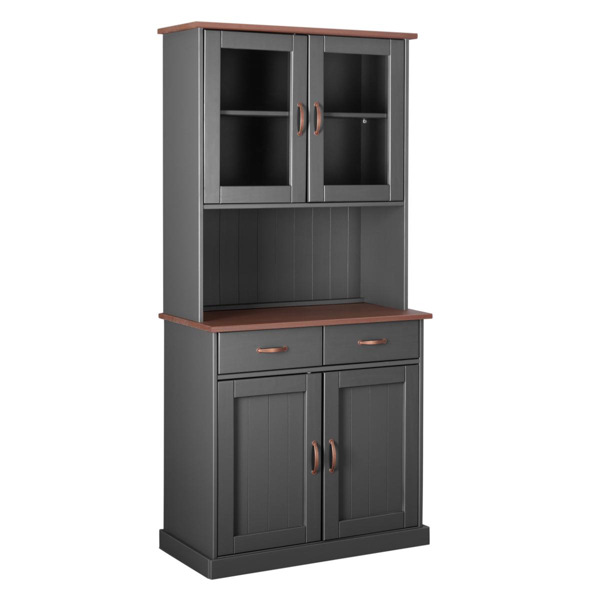 NORDIC LIVING COLLECTION Luzerna-5.1 porslinsskåp, med 4 dörrar, 2 hyllor och 2 lådor - glas och grå och sepiabrun furu