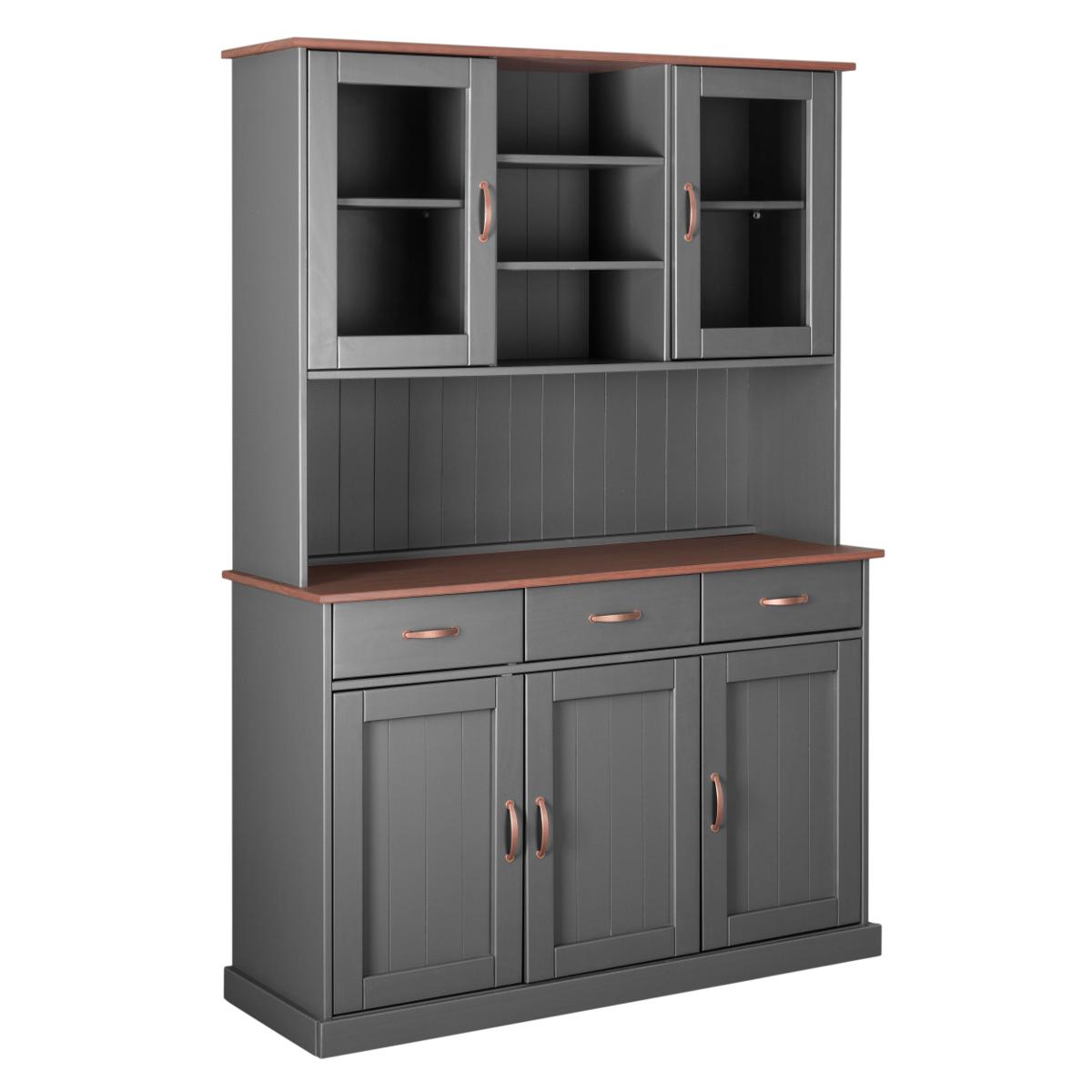 NORDIC LIVING COLLECTION Luzerna-6.1. porslinsskåp, med 5 dörrar, 6 hyllor och 3 lådor - glas och grå och sepiabrun furu