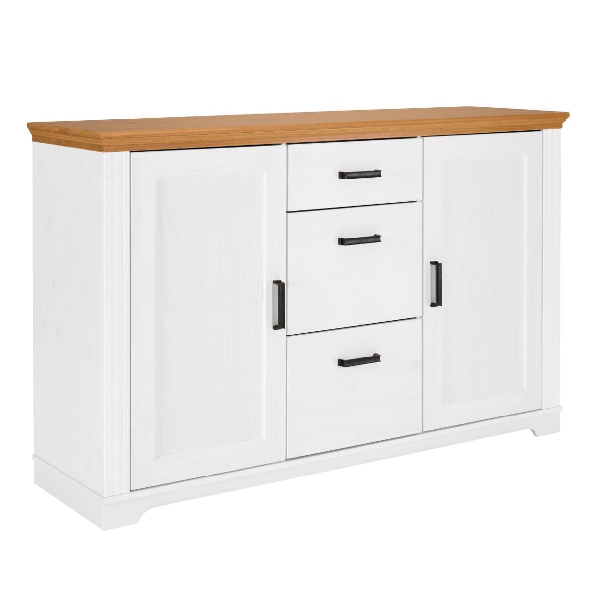 NORDIC LIVING COLLECTION Maluno skänk, med 2 dörrar, 4 hyllor, 3 lådor - naturfärgad och vit furu