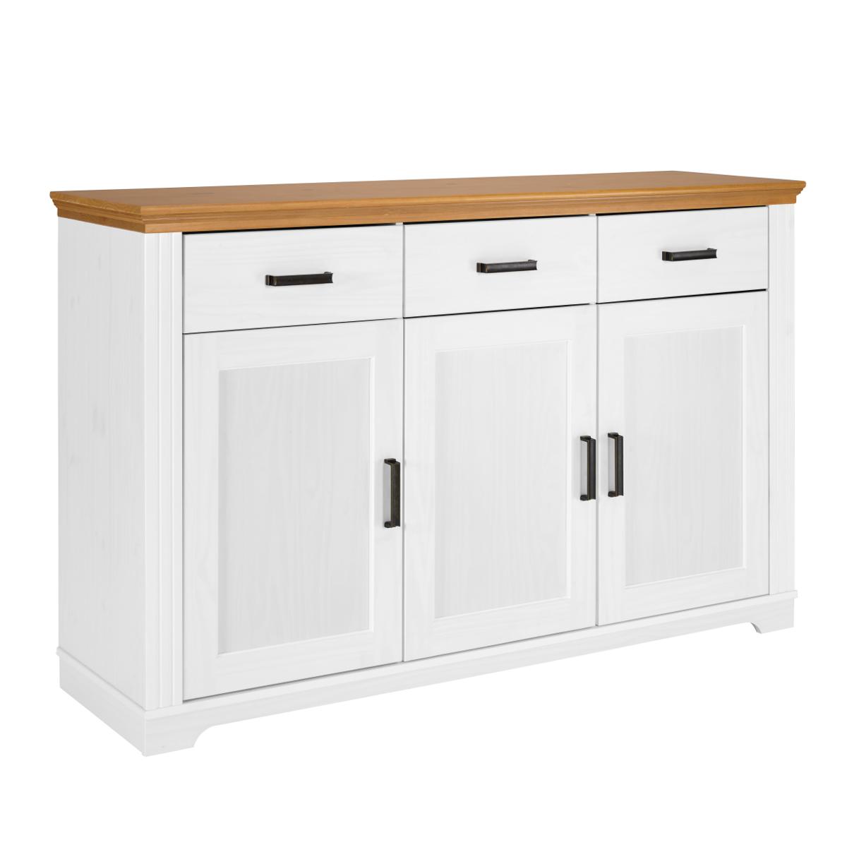 NORDIC LIVING COLLECTION Maluno skänk, med 3 dörrar, 3 hyllor, 3 lådor - naturfärgad och vit furu