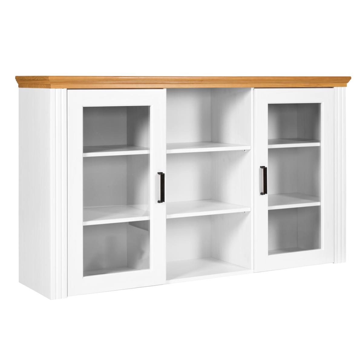 NORDIC LIVING KOLLEKTION Maluno vitrinskåpsskiva, med 2 dörrar, 6 hyllor - glas och naturfärgad och vit furu