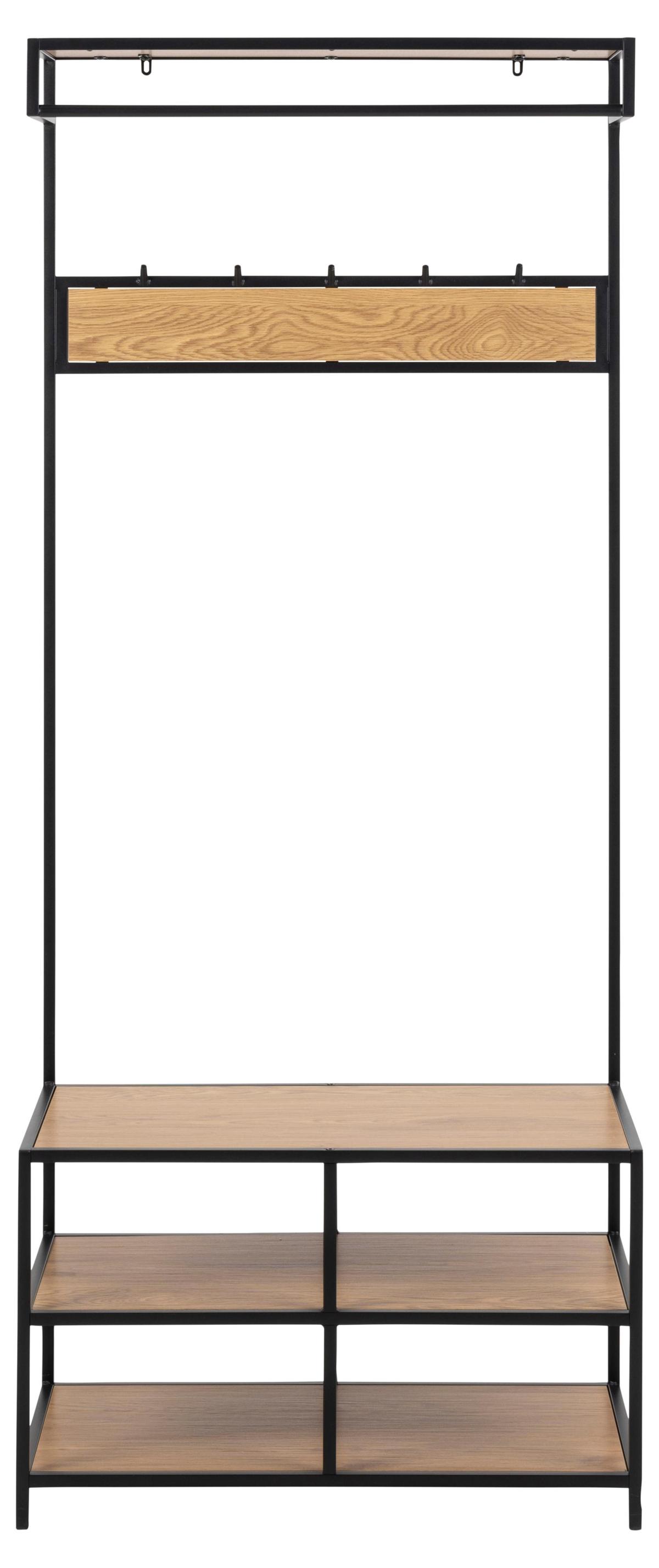 ACT NORDIC Seaford garderobsställ, med hängstång och 3 hyllor - naturligt vild ekpapper och svart metall