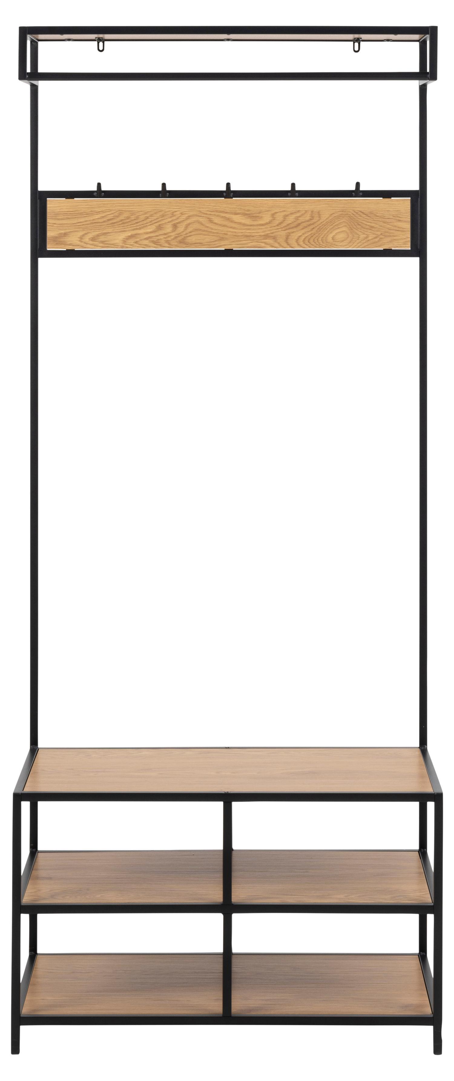 ACT NORDIC Seaford garderobsställ, med hängstång och 3 hyllor - naturligt vild ekpapper och svart metall