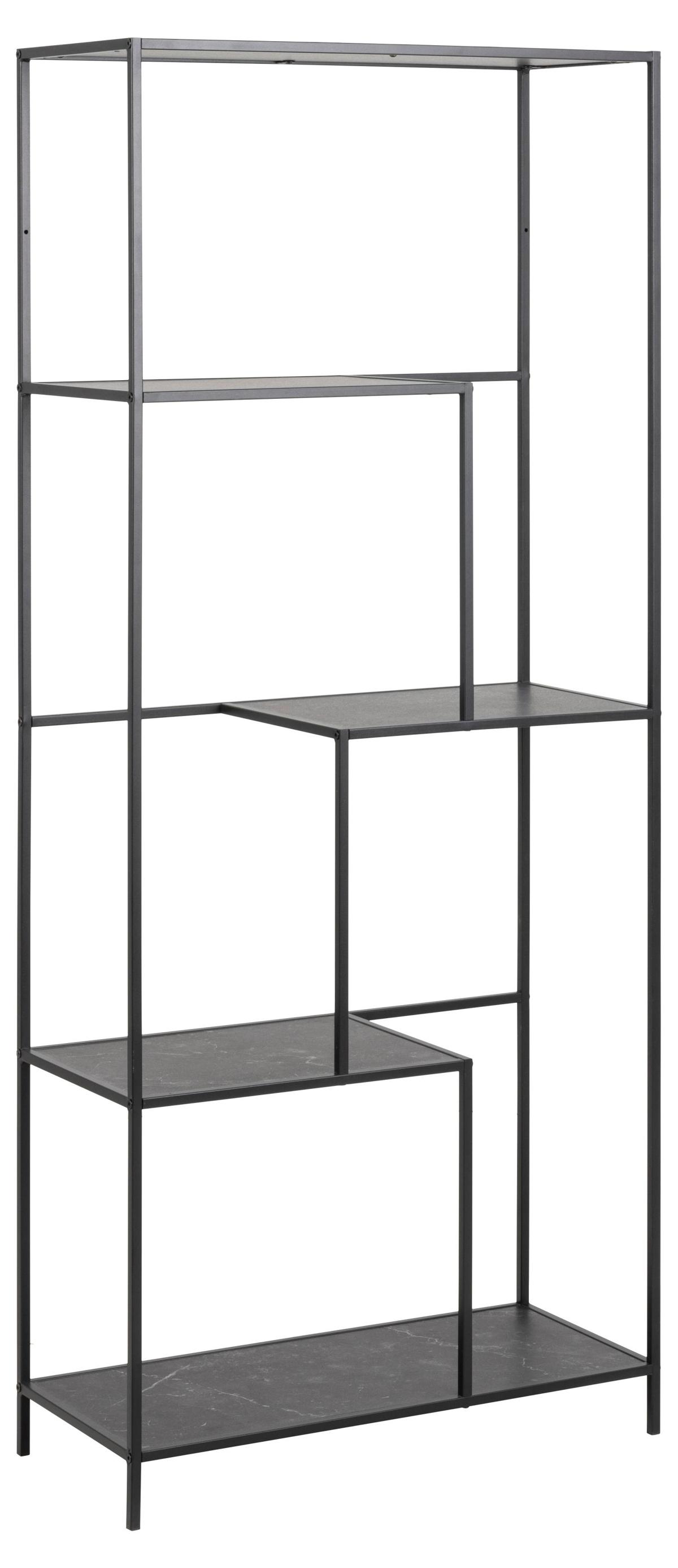 ACT NORDIC Infinity reol, m. 4 hyllor - svart marmor melamin och svart metall