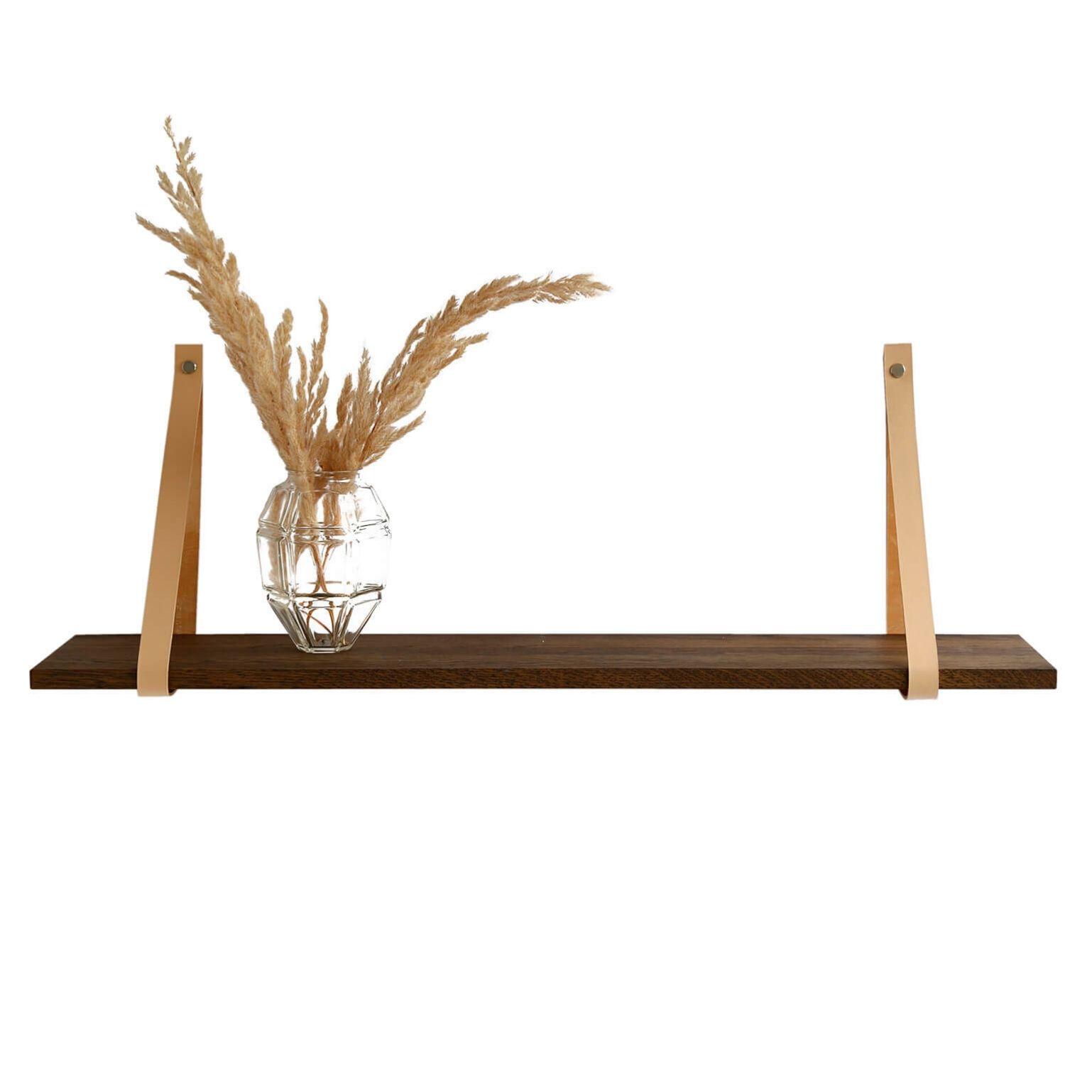 NocNoi Harre Vig vägghylla - rökt ek med naturläderrem, 50-100 cm. 100x20 cm