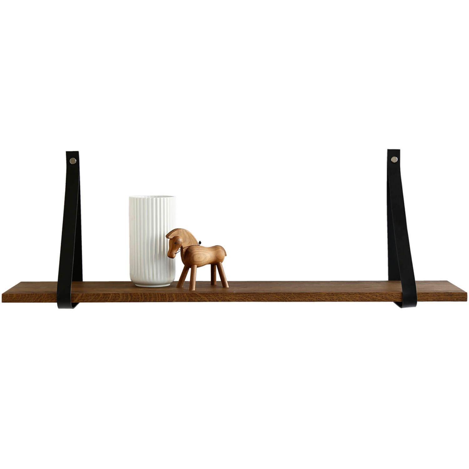 NocNoi Harre Vig vägghylla - rökt ek med svart läderband, 50-100 100x20 cm