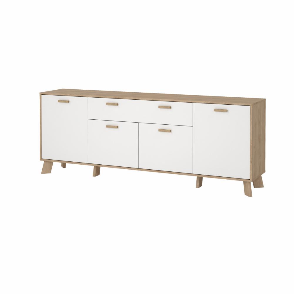 TWILUM Ikast Sideboard 4 dörrar + 1 låda, Jackson Hickory/Vit, 195,7 x 39,1 x 73 cm