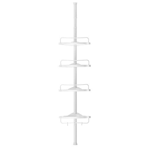 SONGMICS Justerbar hörnhylla för badrum, teleskopisk duschkabin, 85-305 cm, golv till tak, med 4 brickor, 3 krokar, vit BCB001A