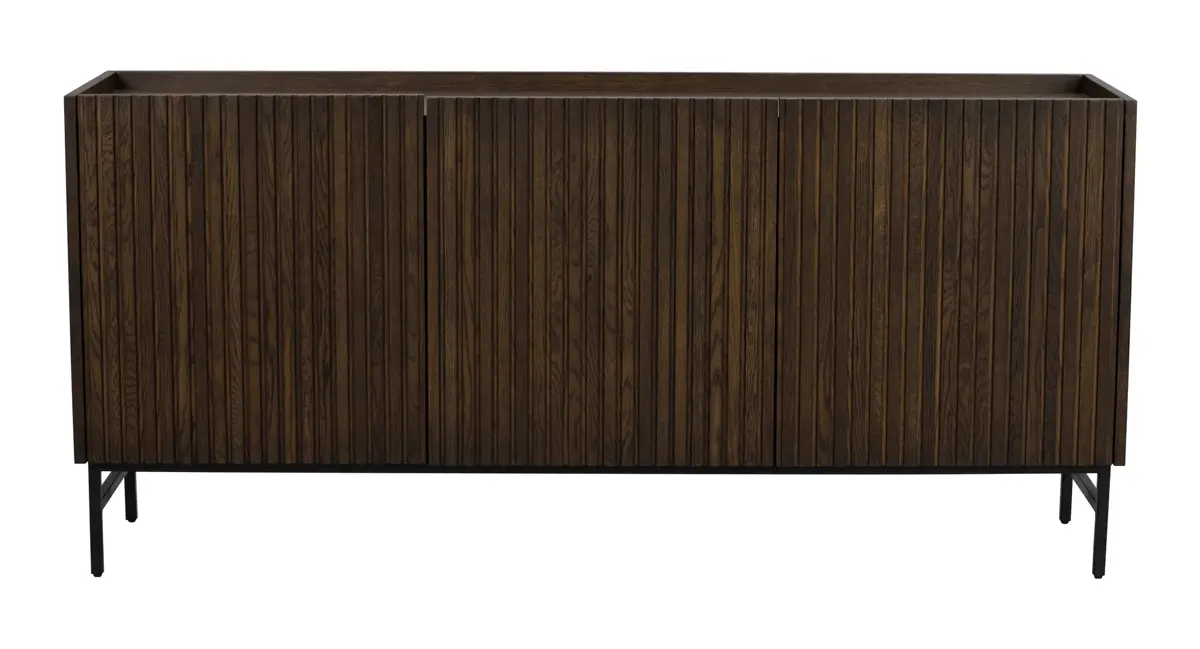 ROWICO Halifax skänk, m. 3 dörrar och 3 hyllplan - brun ekfanér och svart metall