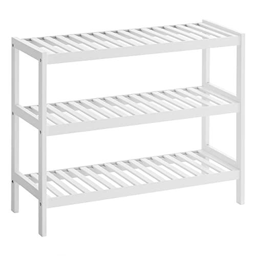 SONGMICS Skohylla i bambu, 3-facks förvaringshylla, 70 x 26 x 55 cm (B x D x H), perfekt för hall, badrum, vardagsrum och korridor, vit LBS13W