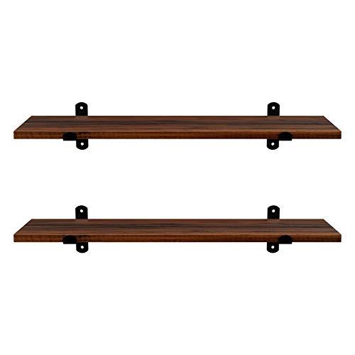 SONGMICS Vägghyllor, 2 st, 60 x 20 x 7 cm, flytande hyllor, dekorativa hyllor, retrostil, för sovrum vardagsrum kök hall, maxkapacitet 15 kg vardera, MDF brun och svart LWS04NB