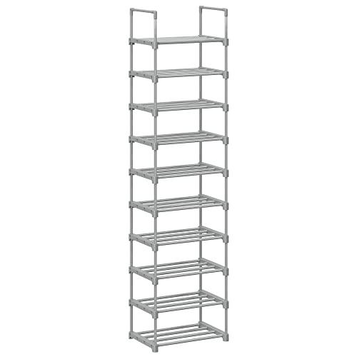 SONGMICS Skohylla, 10-facks skohylla i metall, anpassningsbar design, metallram, platsbesparande hylla, för omklädningsrum, hall, 30 x 45 x 174 cm, grå LSA025G02