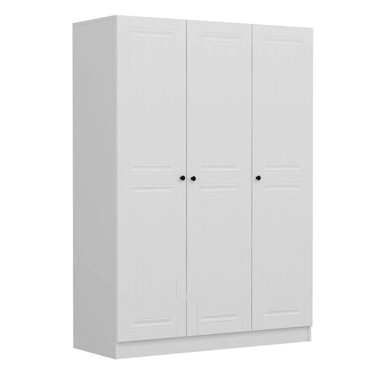 FUNZI LIVING 2257 garderob, w. 3 dörrar, 1 hängstång, 2 lådor, 4 hyllor - vit melamin