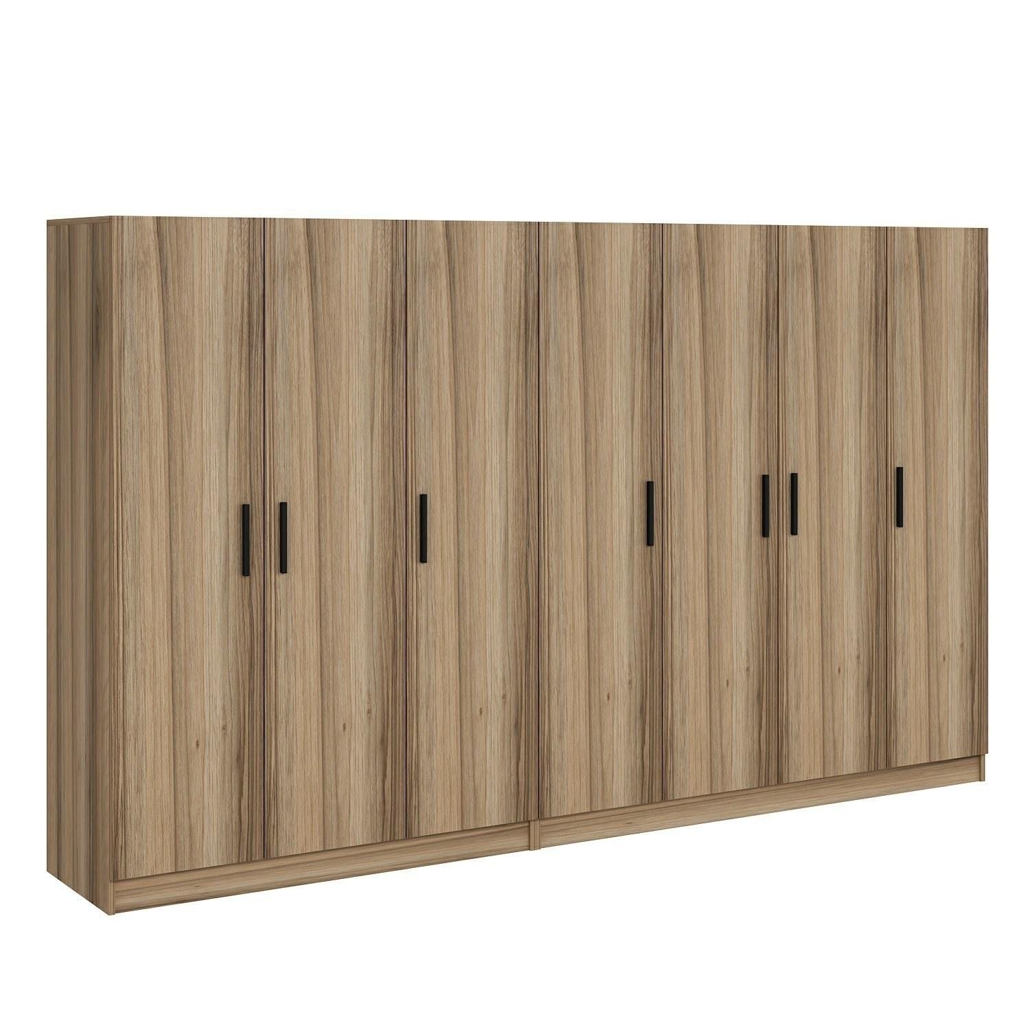 FUNZI LIVING 7503 garderob, w. 7 dörrar, 2 hängstänger, 4 lådor, hyllor - naturlig melamin