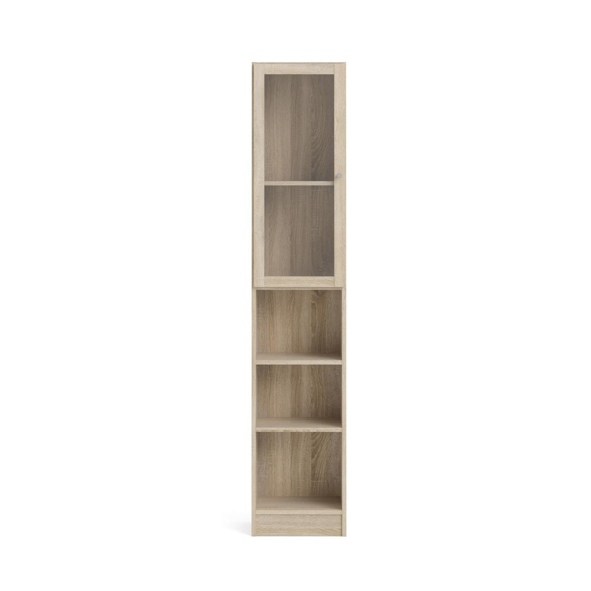 TVILUM Basic bokhylla - klar / naturligt glas / ek struktur, med 1 dörr