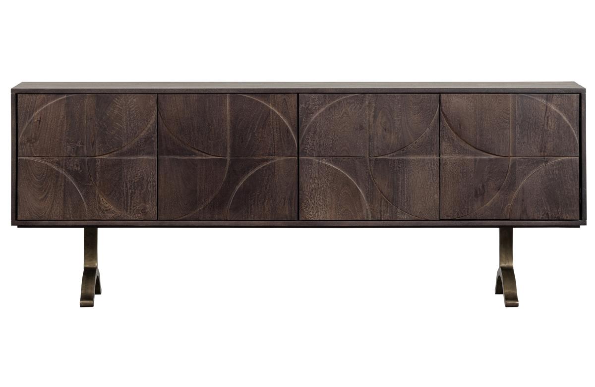 WOOOD Collection skänk, w. 4 dörrar, 2 hyllor och 3D-mönster - valnötsfärgat mangoträ (180x40)