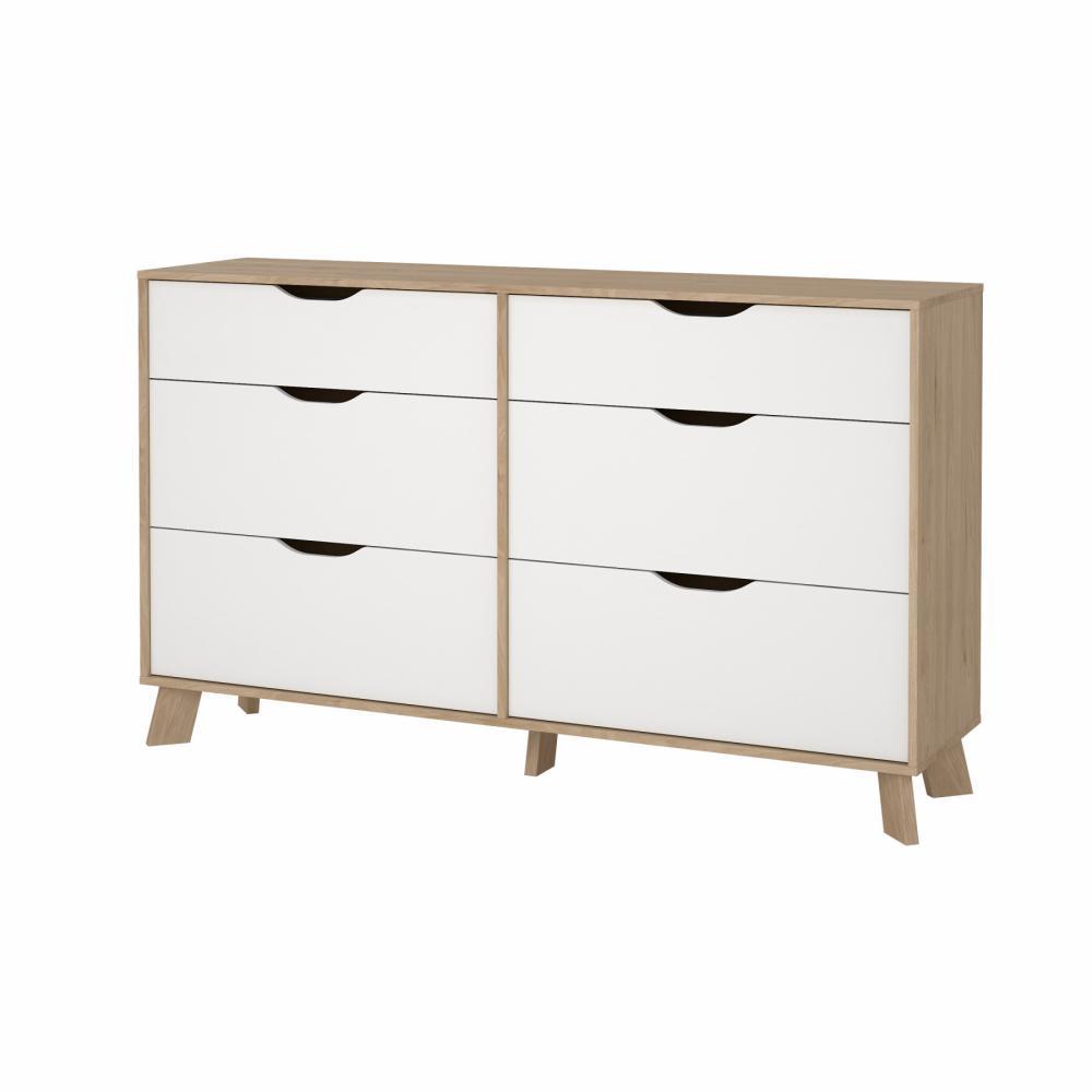 TVILUM Ikast Dubbel byrå 6 lådor, Jackson Hickory / Vit, 155,7 x 39,8 x 92,2 cm