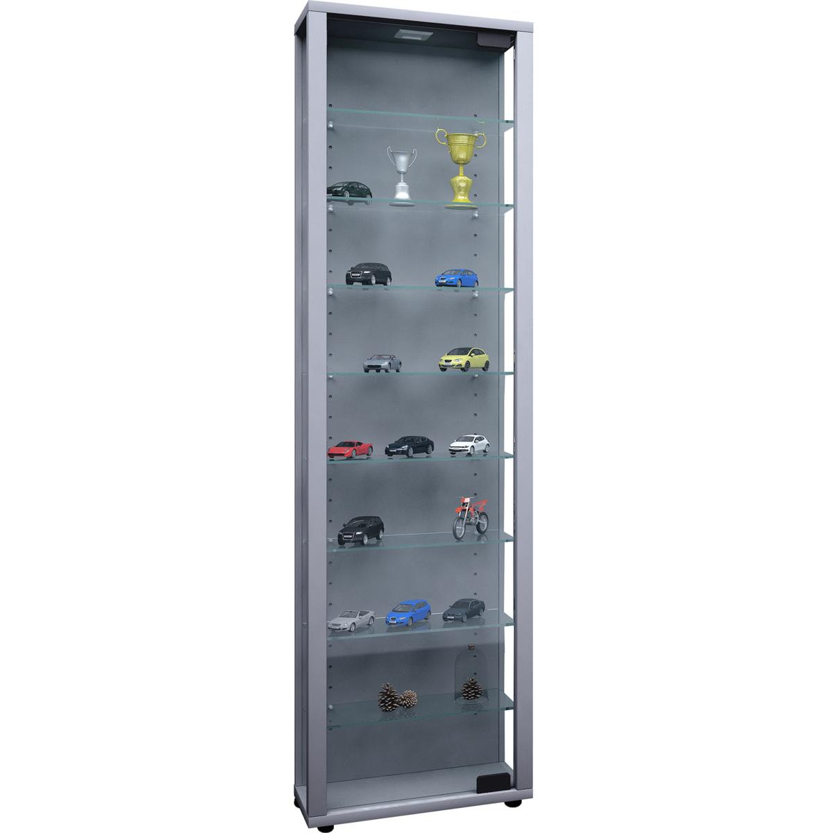VCM NORDIC Edana Maxi skåp med LED, med 1 dörrar och 8 hyllplan - glas och grått trä
