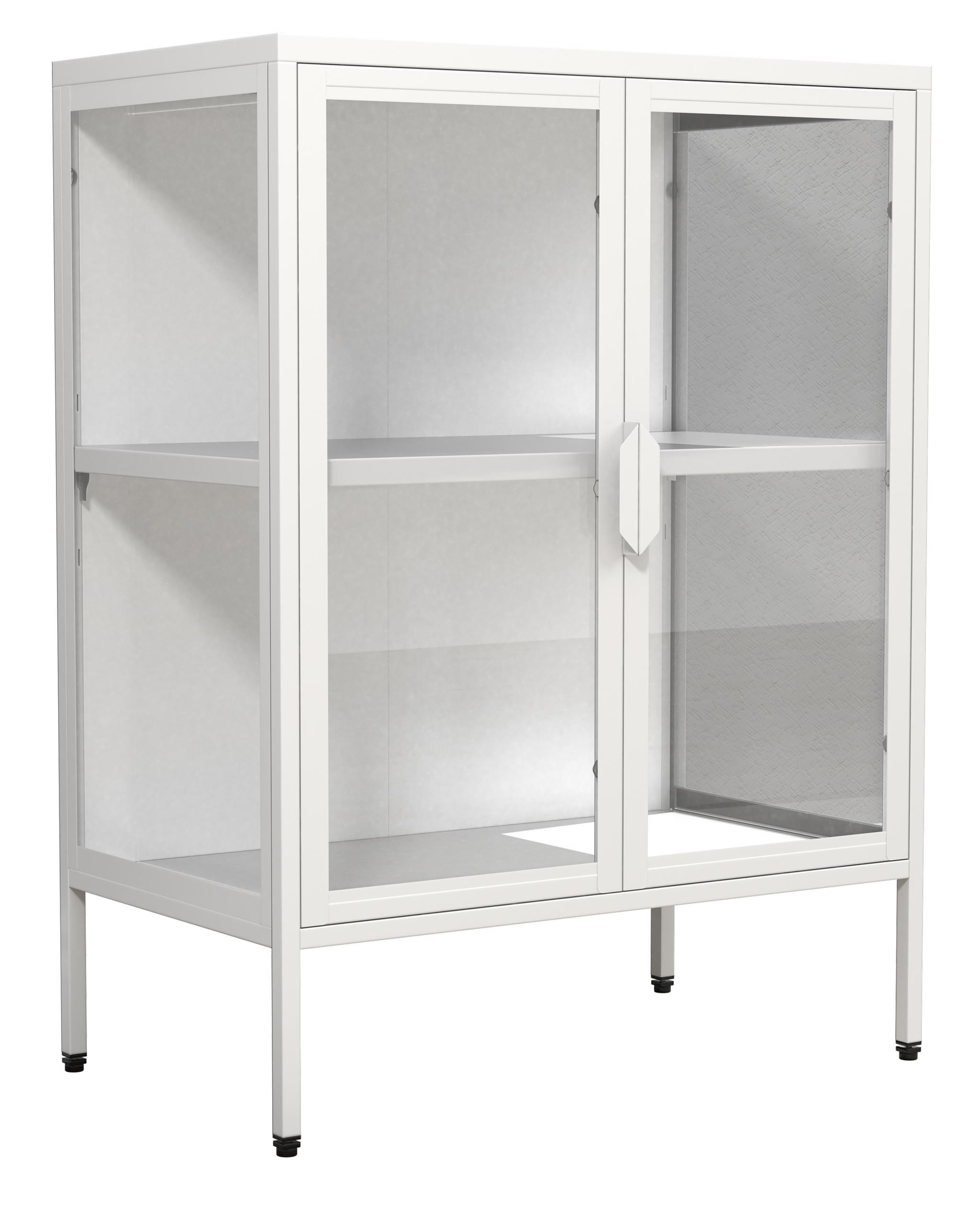 VCM NORDIC Floka S vitrinskåp, med 2 dörrar och 1 hylla - glas och vitt stål