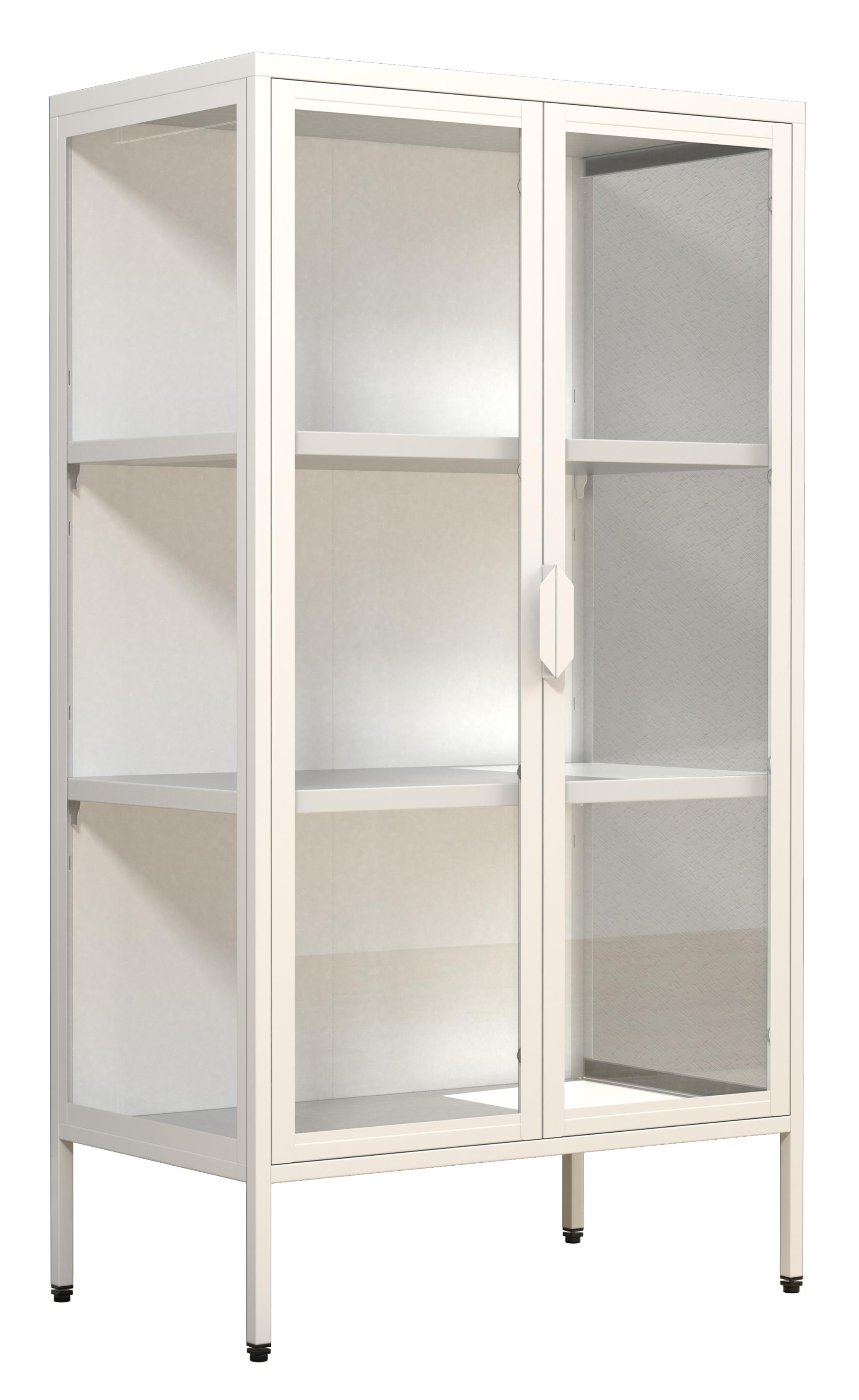 VCM NORDIC Floka M vitrinskåp, w. 2 dörrar och 2 hyllor - glas och vitt stål