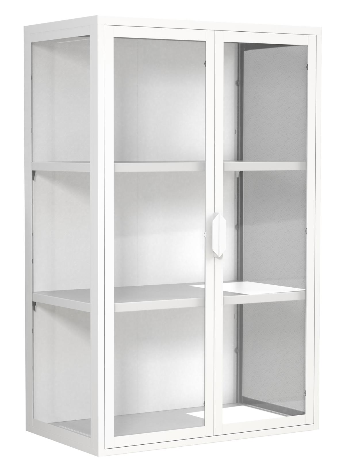 VCM NORDIC Flokas L väggskåp, m. 2 dörrar och 2 hyllor - glas och vitt stål