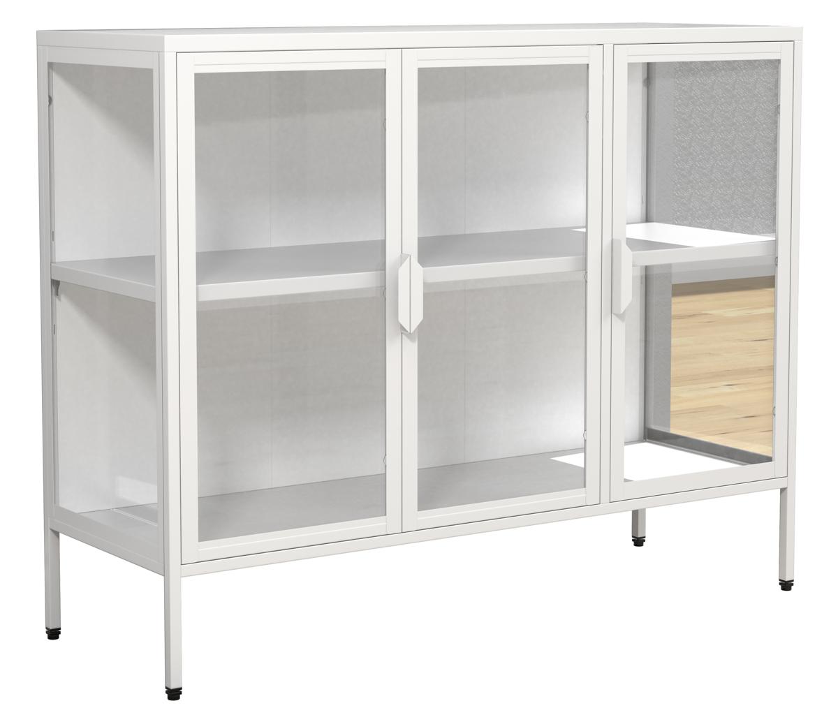 VCM NORDIC Floka L vitrinskåp, m. 3 dörrar och 1 hylla - glas och vitt stål