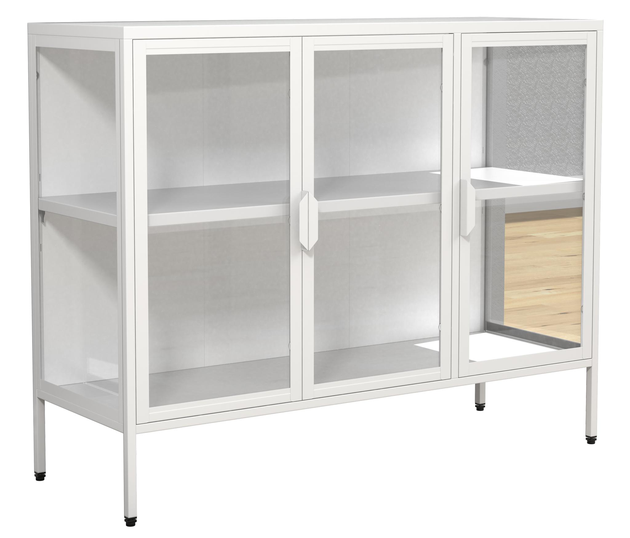 VCM NORDIC Floka L vitrinskåp, m. 3 dörrar och 1 hylla - glas och vitt stål